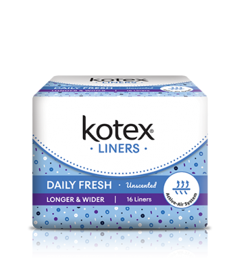 KOTEX LINERS DAILY FRESH LONG & WIDER UNSECENTED 14S